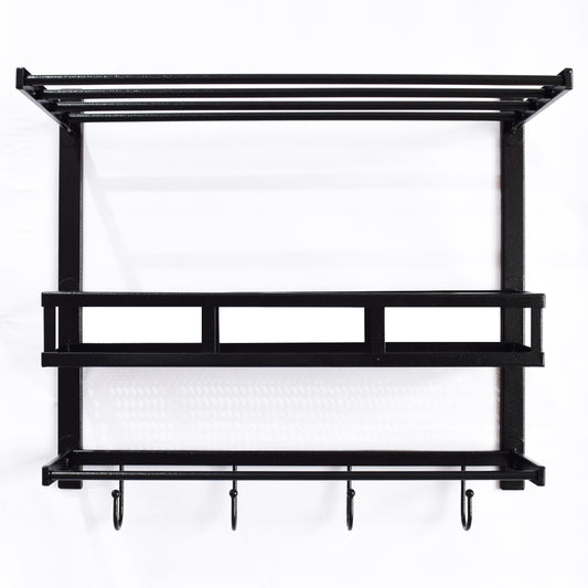 Crinds® Pure Metal Wall Mount Bathroom Shelf with Towel Stand and Hooks