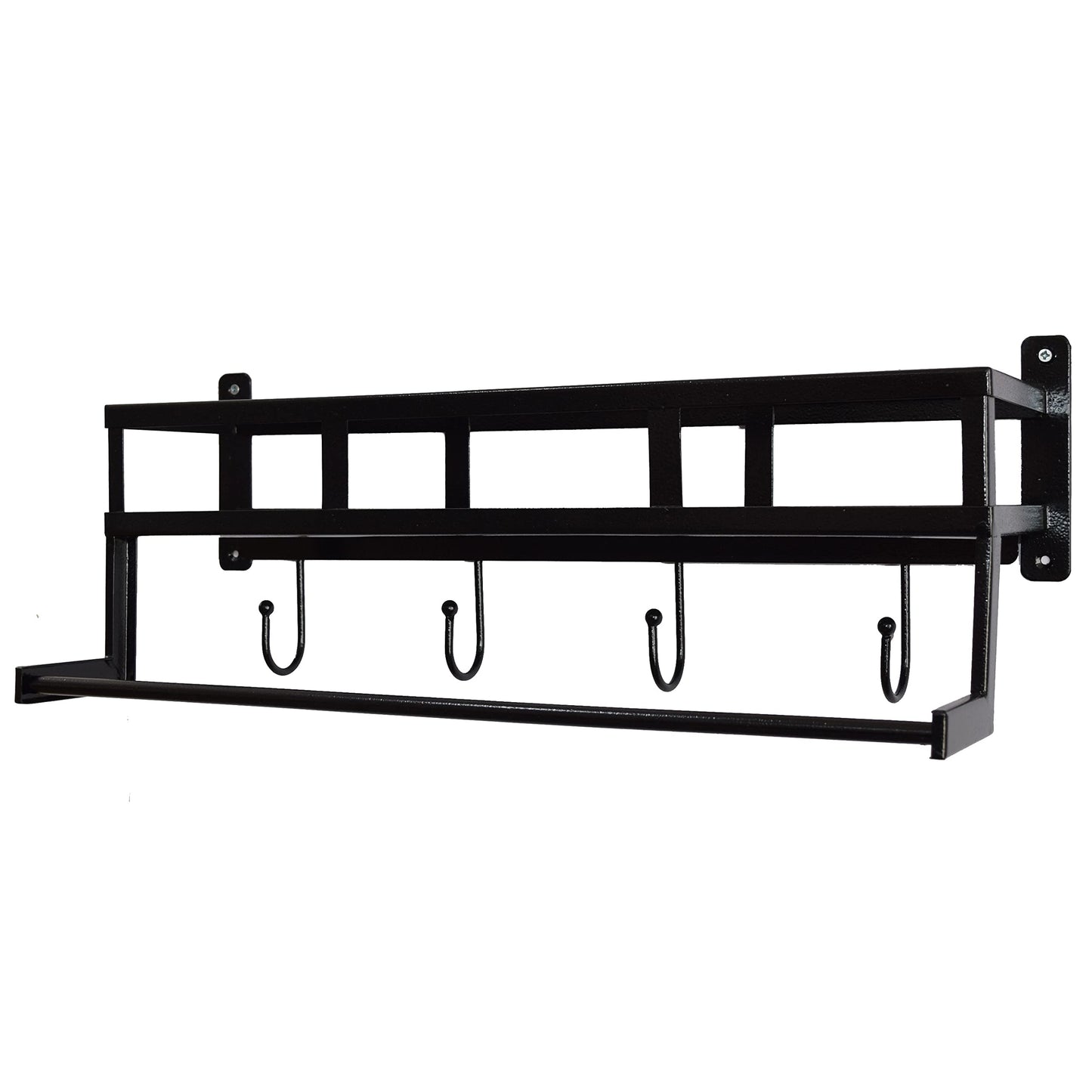 Crinds® Pure Metal Wall Mount Bathroom Shelf with Towel Stand and Hooks (Medium)