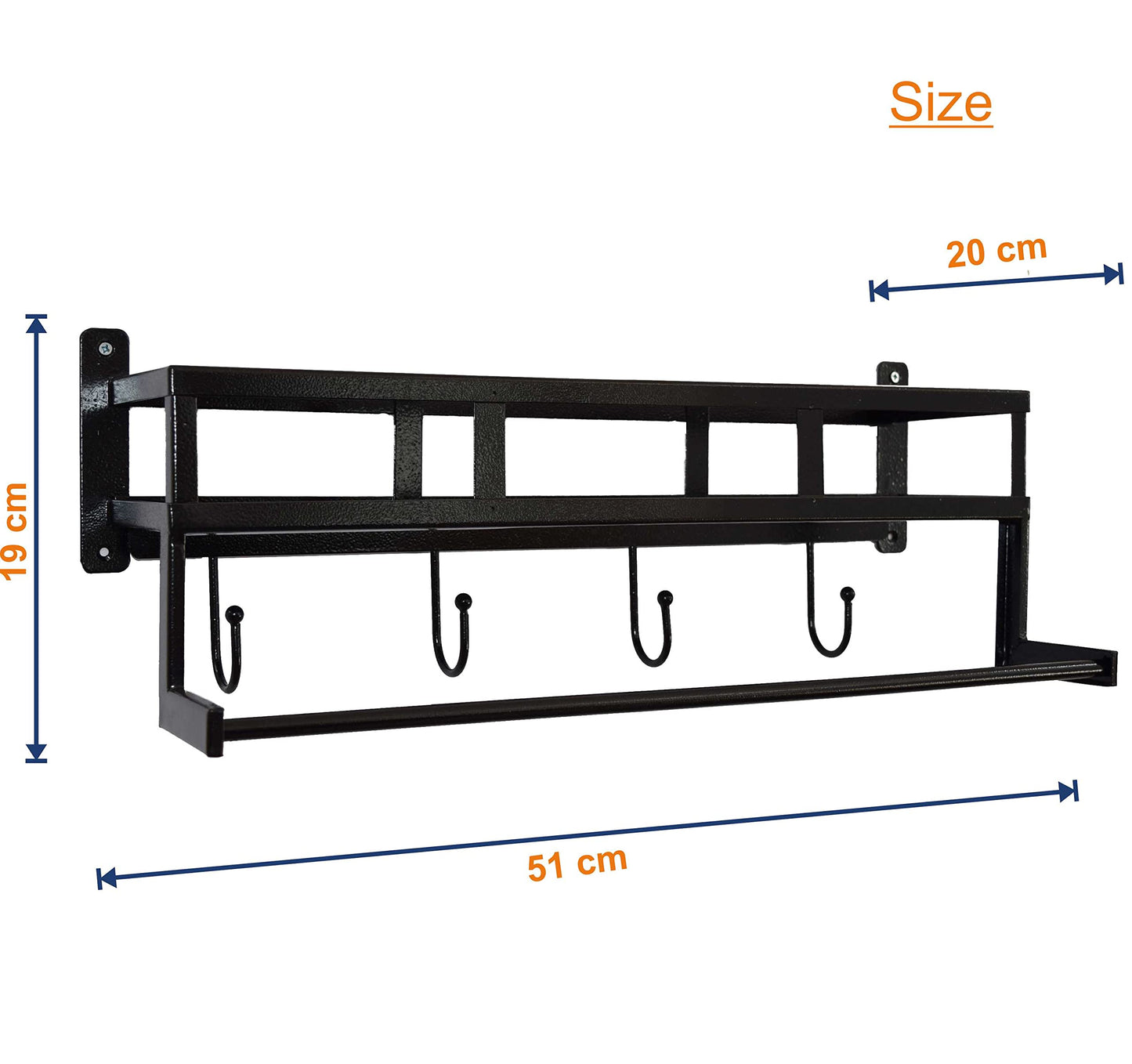 Crinds® Pure Metal Wall Mount Bathroom Shelf with Towel Stand and Hooks (Medium)