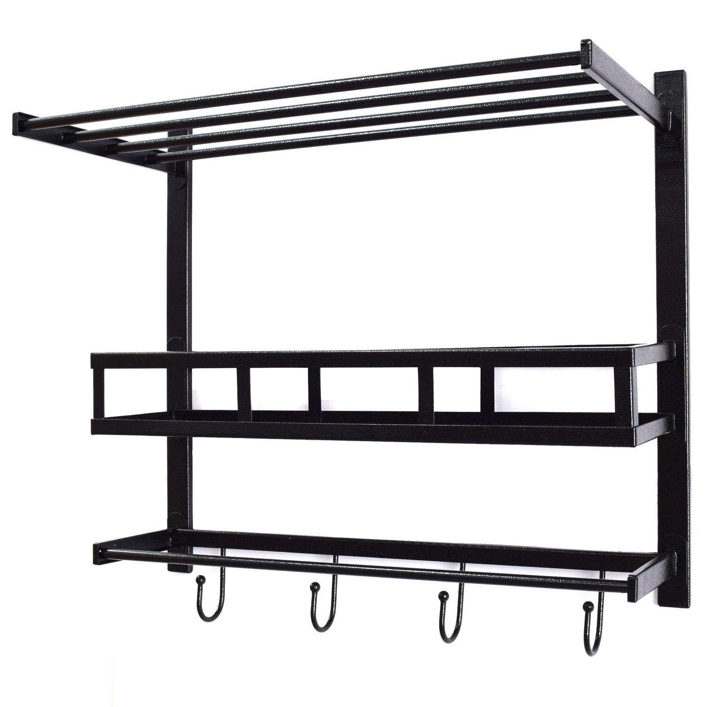Crinds® Pure Metal Wall Mount Bathroom Shelf with Towel Stand and Hooks