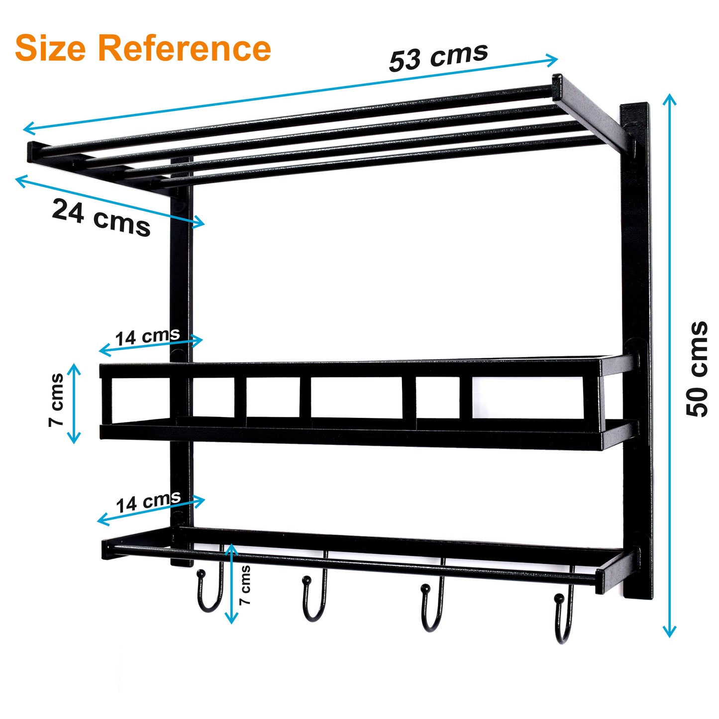 Crinds® Pure Metal Wall Mount Bathroom Shelf with Towel Stand and Hooks