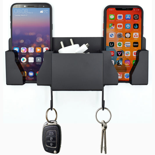 Crinds Pure Metal Mobile Stand for Wall 3 Pockets with Hooks